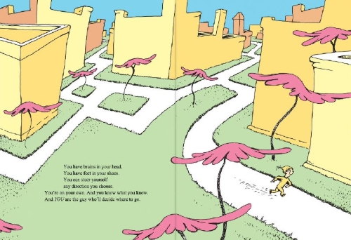 Buchcover und Innenansicht für das Buch: Oh, The Places You'll Go!