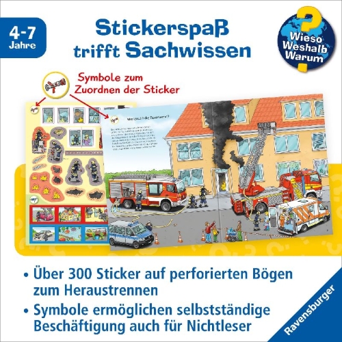 Buchcover und Innenansicht für das Buch: Wieso? Weshalb? Warum? Stickerheft: Feuerwehr