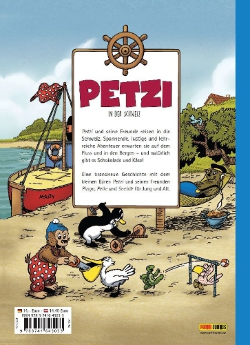 Buchcover und Innenansicht für das Buch: Petzi en Suisse