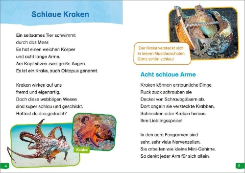 Buchcover und Innenansicht für das Buch: WAS IST WAS Erstes Lesen easy! Band 12. Echt schlaue Tiere
