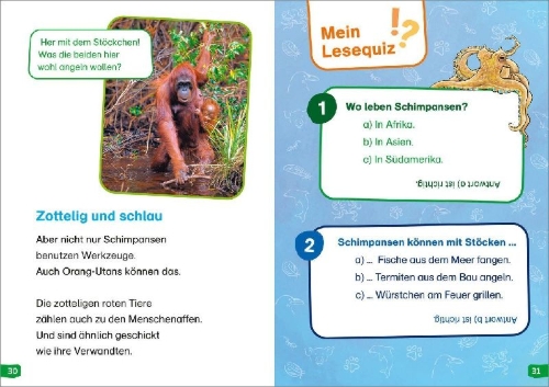 Buchcover und Innenansicht für das Buch: WAS IST WAS Erstes Lesen easy! Band 12. Echt schlaue Tiere