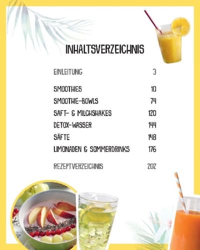 Buchcover und Innenansicht für das Buch: 365 Smoothies, Powerdrinks & Co.