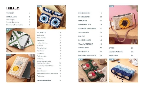 Buchcover und Innenansicht für das Buch: Buchhüllen häkeln - mit crochetinglara