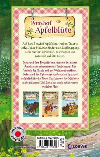 Buchcover und Innenansicht für das Buch: Ponyhof Apfelblüte (Band 22) - Lena und Samson retten den Wald