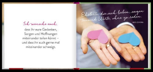 Buchcover und Innenansicht für das Buch: Was ich euch wünsche zur Hochzeit