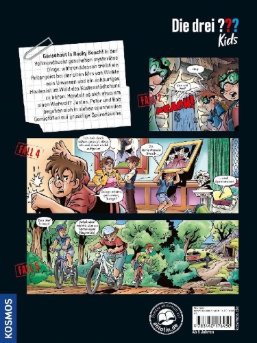 Buchcover und Innenansicht für das Buch: Die drei ??? Kids Gruselnächte in Rocky Beach