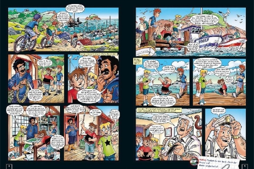 Buchcover und Innenansicht für das Buch: Die drei ??? Kids Gruselnächte in Rocky Beach