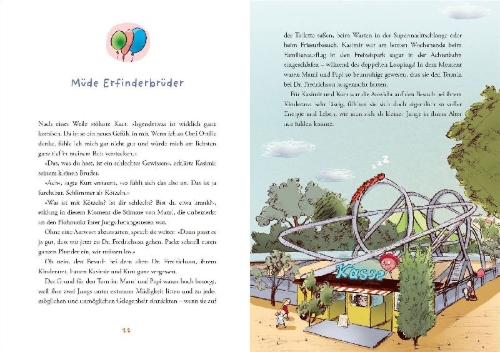 Buchcover und Innenansicht für das Buch: Die Erfinderbrüder und die Erbsmöhrika-Pflanze
