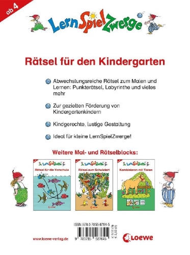 Buchcover und Innenansicht für das Buch: Rätsel für den Kindergarten