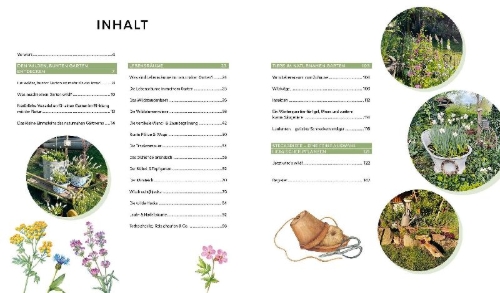 Buchcover und Innenansicht für das Buch: Mein wilder, bunter Garten - Einfach naturnah gärtnern