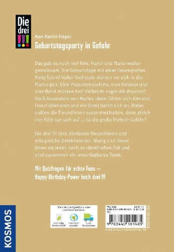 Buchcover und Innenansicht für das Buch: Die drei !!!, 117, Geburtstagsparty in Gefahr