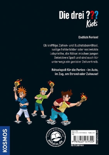 Buchcover und Innenansicht für das Buch: Die drei ??? Kids Ferienrätselbuch