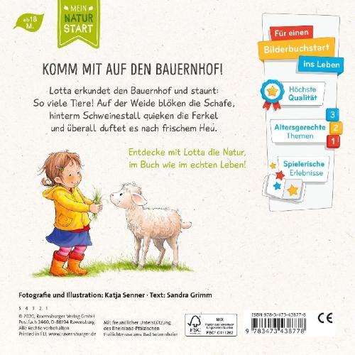 Buchcover und Innenansicht für das Buch: Lotta entdeckt die Welt: Auf dem Bauernhof