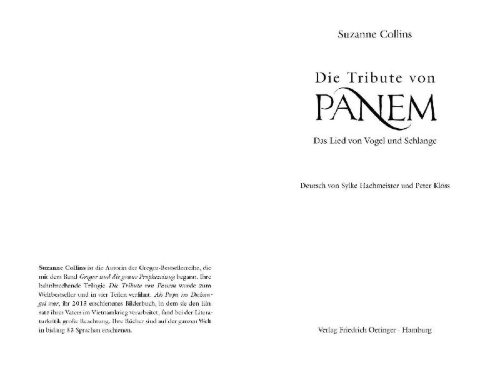 Buchcover und Innenansicht für das Buch: The Ballad of Songbirds and Snakes