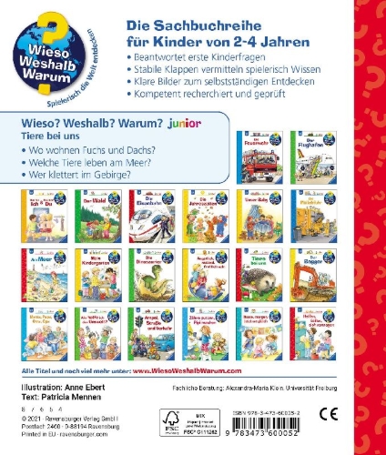 Buchcover und Innenansicht für das Buch: Wieso? Weshalb? Warum? junior, Band 33: Tiere bei uns