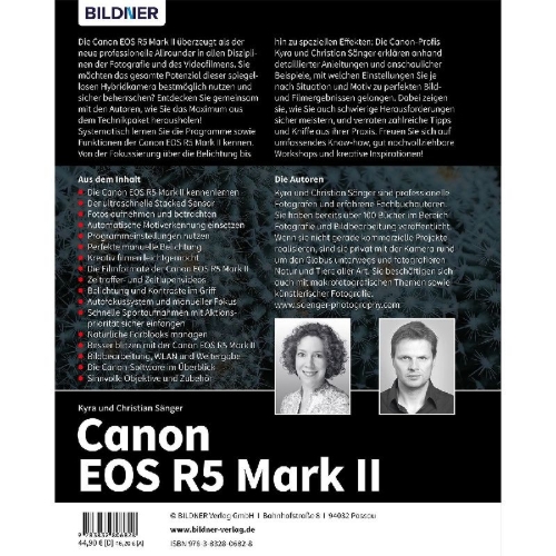 Buchcover und Innenansicht für das Buch: Canon EOS R5 Mark II - Das umfangreiche Praxisbuch zu Ihrer Profi-Kamera