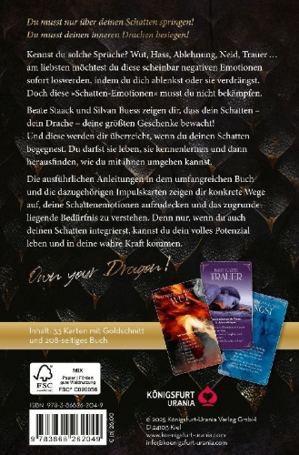 Buchcover und Innenansicht für das Buch: Shadow Work - Ride your Dragon! Dein Starterkit mit Buch und 33 Karten