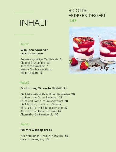 Buchcover und Innenansicht für das Buch: Ernährung für starke Knochen gegen Osteoporose