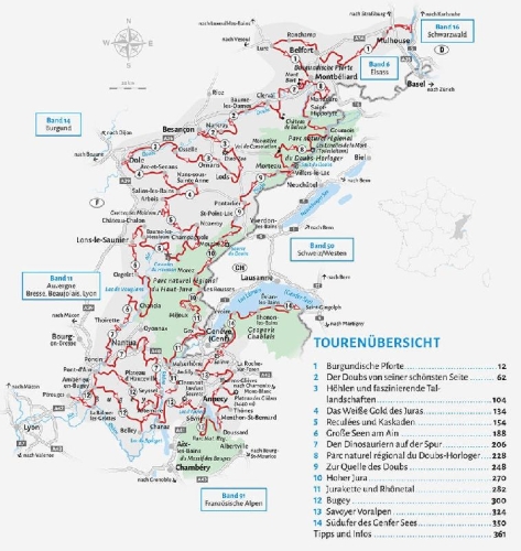 Buchcover und Innenansicht für das Buch: Entdeckertouren mit dem Wohnmobil Französischer Jura