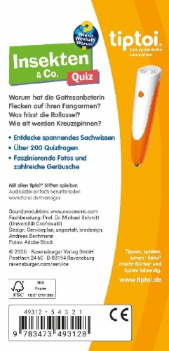 Buchcover und Innenansicht für das Buch: tiptoi® Wieso? Weshalb? Warum? Quiz - Insekten & Co.