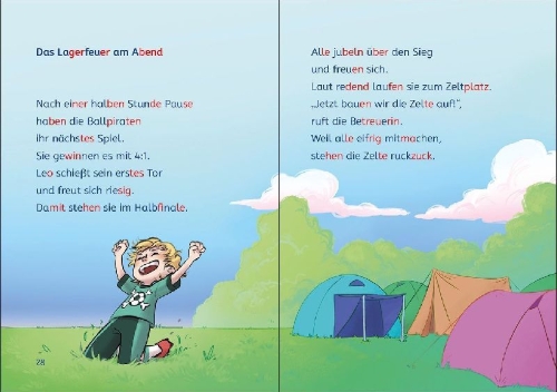 Buchcover und Innenansicht für das Buch: Leselöwen 2. Klasse - Abenteuer im Fußballcamp