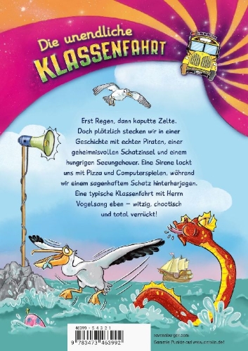 Buchcover und Innenansicht für das Buch: Die unendliche Klassenfahrt - Der Schatz auf der Dreizack-Insel