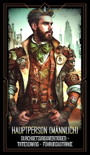 Buchcover und Innenansicht für das Buch: Steampunk Kipper - 36 Kipperkarten und 144-seitiges Booklet (Cyberpunk)