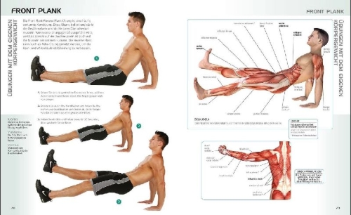 Buchcover und Innenansicht für das Buch: Die Anatomie des gerätelosen Workouts
