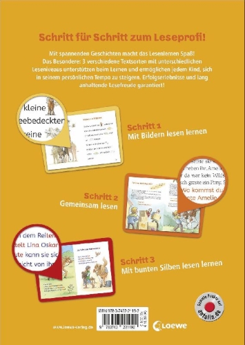 Buchcover und Innenansicht für das Buch: Lesenlernen in 3 Schritten - Die schönsten Pferdegeschichten