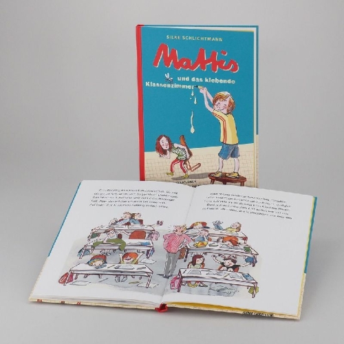 Buchcover und Innenansicht für das Buch: Mattis und das klebende Klassenzimmer
