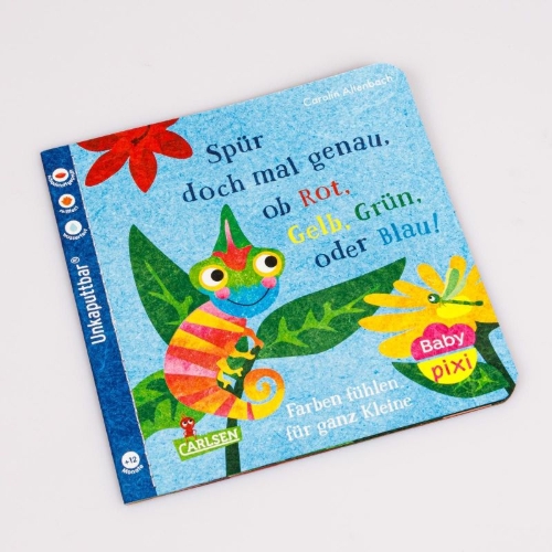 Buchcover und Innenansicht für das Buch: Baby Pixi (unkaputtbar) 169: Spür doch mal genau, ob Rot, Grün, Gelb oder Blau!