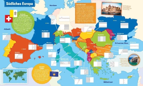 Buchcover und Innenansicht für das Buch: WAS IST WAS Sticker-Atlas Flaggen