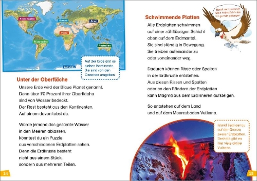 Buchcover und Innenansicht für das Buch: WAS IST WAS Erstes Lesen Doppelband 3.Vulkane/Regenwald