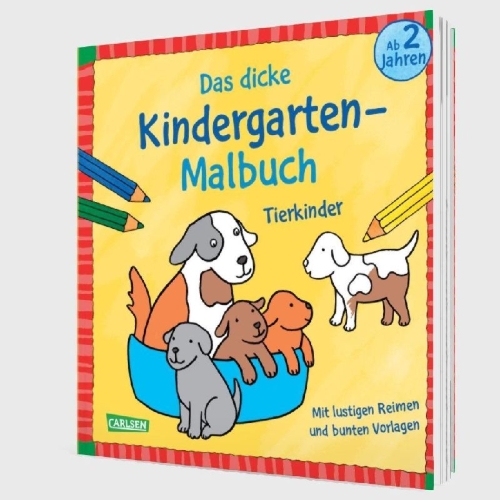 Buchcover und Innenansicht für das Buch: Ausmalbilder für Kita-Kinder: Das dicke Kindergarten-Malbuch: Tierkinder