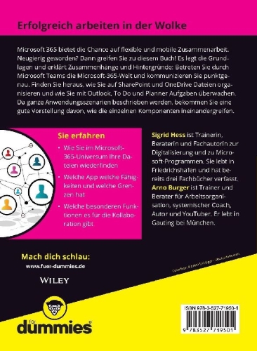 Buchcover und Innenansicht für das Buch: Microsoft 365 - Zusammenarbeiten in der Cloud für Dummies
