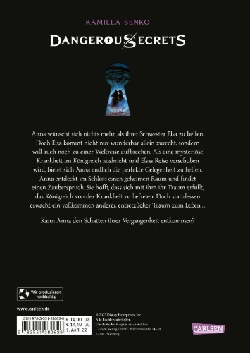 Buchcover und Innenansicht für das Buch: Disney - Dangerous Secrets 4: Elsa und Anna: DER WALD DER SCHATTEN (Die Eiskönigin)