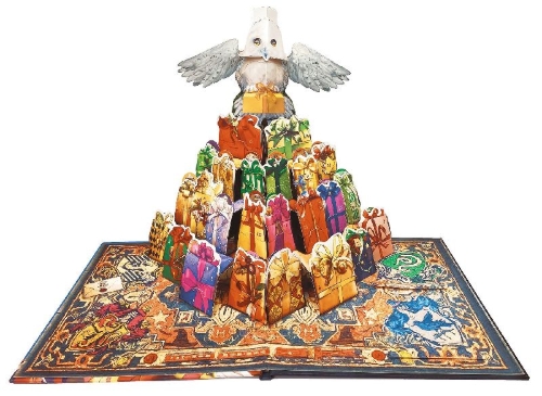 Buchcover und Innenansicht für das Buch: Aus den Filmen zu Harry Potter: Hedwig - ein magischer Pop-up Adventskalender