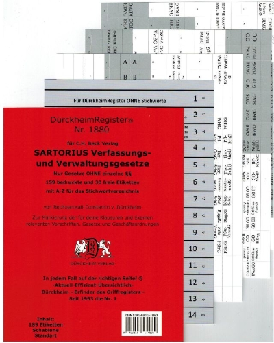 Buchcover und Innenansicht für das Buch: DürckheimRegister® SARTORIUS 1 OHNE §§ (2022)