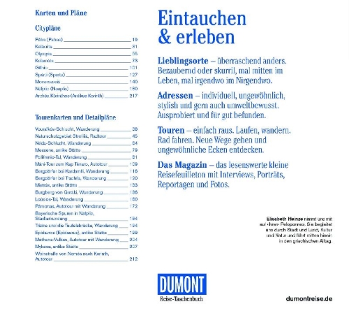 Buchcover und Innenansicht für das Buch: DUMONT Reise-Taschenbuch Reiseführer Peloponnes