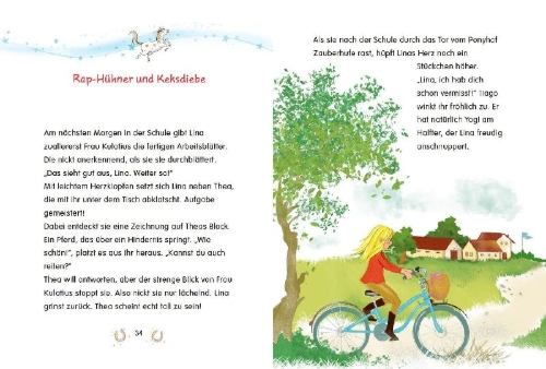 Buchcover und Innenansicht für das Buch: Zauberhufe - Unser magischer Ponyhof - Pony-Freunde im Galopp
