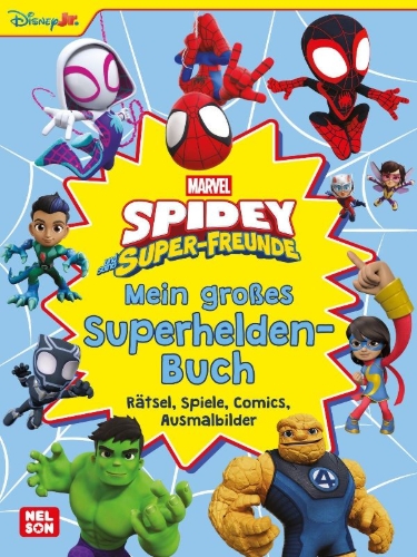 Buchcover und Innenansicht für das Buch: Spidey und seine Super-Freunde: Mein großes Superhelden-Buch