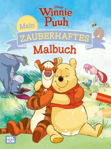 Buchcover und Innenansicht für das Buch: Disney Winnie Puuh: Mein zauberhaftes Malbuch