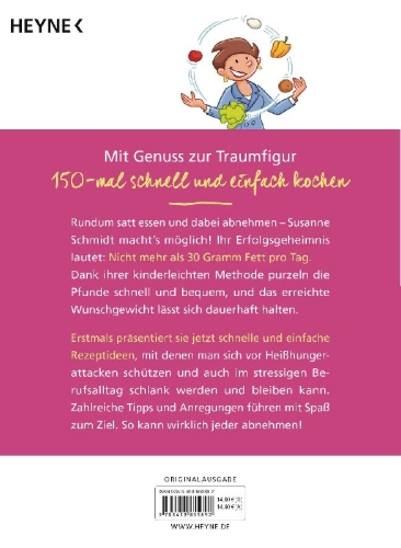Buchcover und Innenansicht für das Buch: Nie wieder dick - Das Kochbuch für Berufstätige