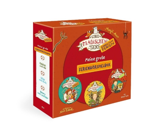 Buchcover und Innenansicht für das Buch: Die Schule der magischen Tiere - Endlich Ferien - Hörspiele: Meine große Ferienhörspielbox