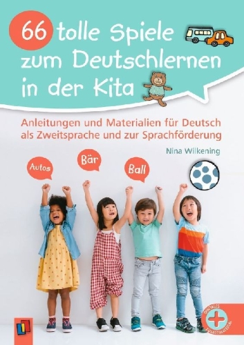 Buchcover und Innenansicht für das Buch: 66 tolle Spiele zum Deutschlernen in der Kita