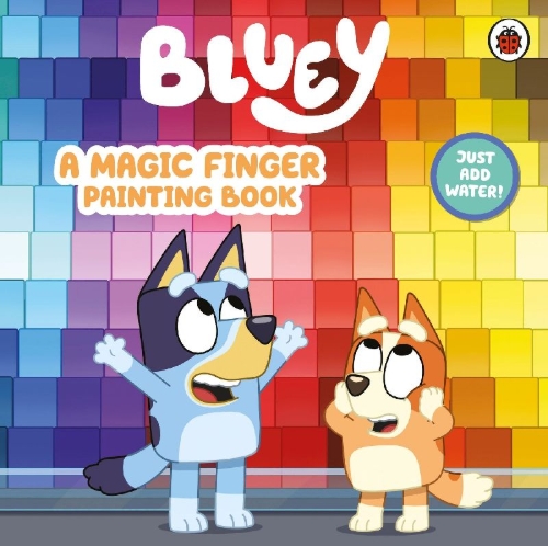 Buchcover und Innenansicht für das Buch: Bluey: A Magic Finger Painting Book