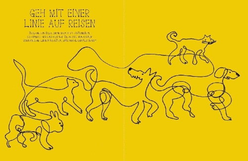 Buchcover und Innenansicht für das Buch: Eine Linie auf Reisen