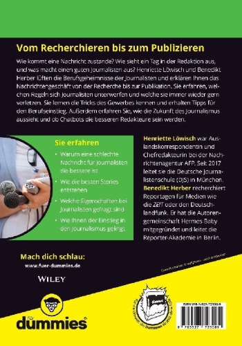 Buchcover und Innenansicht für das Buch: Journalismus für Dummies