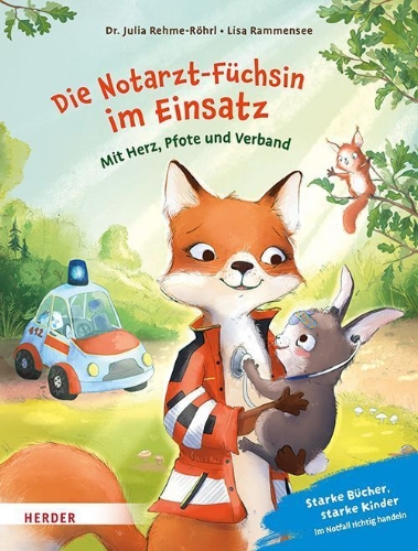 Buchcover und Innenansicht für das Buch: Die Notarzt-Füchsin im Einsatz. Mit Herz, Pfote und Verband