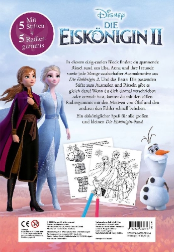 Buchcover und Innenansicht für das Buch: Disney Die Eiskönigin 2: Mein großer Mal- und Rätselspaß